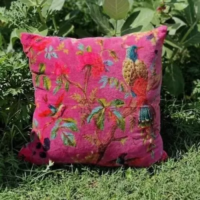 Handmade Pink Birds Mexican Velvet Bohemian Cotton Pillows Cushion Covers Square • $15.19