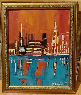 Mid Century Modern Style Painting  Cityscape Modernist Abstract  Expressionist  • $90