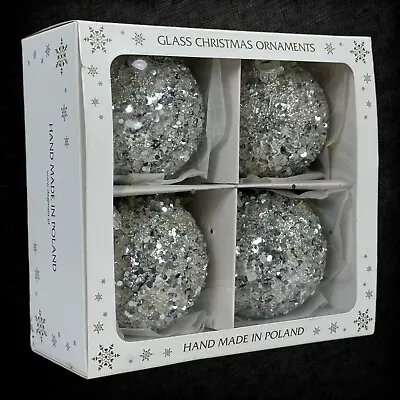 Dagmara Glass Xmas Ornaments 3 Inch - Set Of 4 Made In Poland - Super Sparkly • $35.95