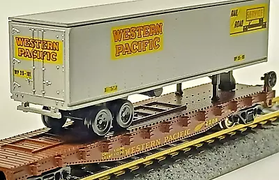 N Scale Con-Cor Western Pacific 50' TOFC Piggy-Back Flat Car W/ WP Trailer - NEW • $0.99