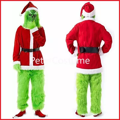 Adults Men Grinch Christmas Costume Xmas Furry Santa Suit Cosplay Fancy Outfit • $21.99