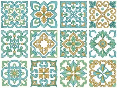 Rippled Moroccan 12 Quilt Blocks Embroidered Set Gorgeous • $75