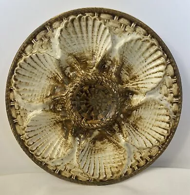 Antique Oyster Plate Platter Brown Rope Edge Basket Weave Majolica French Mark • $99
