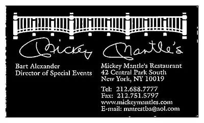 1988 Mickey Mantle Restaurant Business Card Nr-mt 427381 (kycards) • $14.95