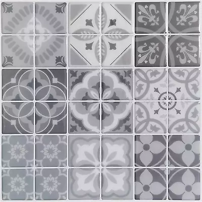 10-Sheet Peel And Stick Backsplash Tile Stickers Gray Talavera Mexican Tiles • $22.95