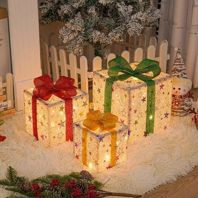$30.99 • Buy 3PCS Outdoor Indoor Christmas Decorations Xmas Lighted Gift Boxes Décor Silver