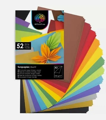 Officetree 52 Sheets Construction Craft Paper A3 10 Colours Gold Silver 130 G/m² • £9.99