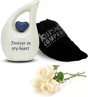 White Teardrop Small Urns For Human Ashes/Mini Urn With Blue Heart/Crematio • $48.15