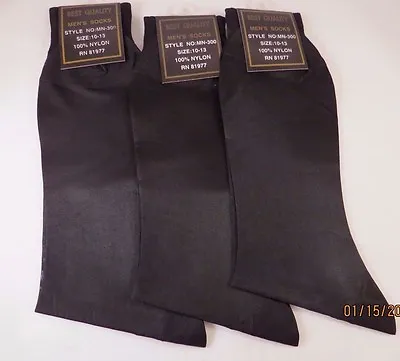 $23.27 • Buy Mens SHEER Dress Socks 3PK 100% Nylon Mid Calf BLACK Size 10-13 Thin
