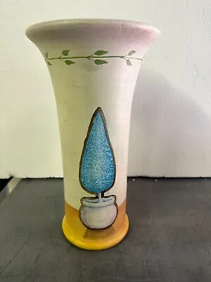 Vintage 12  X6.5  Ceramic Vase Thailand Cylinder Hyacinth Floral • $50