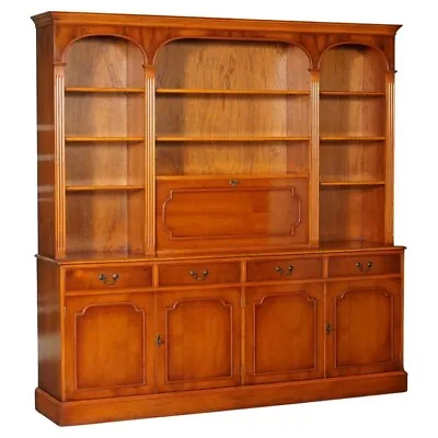 FLAMED YEW WOOD BRADLEY ENGLAND BANK LiBRARY BOOKCASE CUPBOARD WITH LIGHTS • £1950