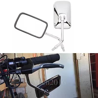 10mm Rectangle Motorcycle Side Mirrors Motorbike Rearview Wing Mirror Chrome • $18.50