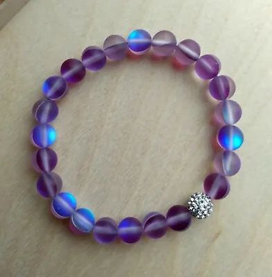 Enchanted Purple Mystic Mermaid Glass Friendship Bracelet With 8 Mm Beads • $12.99