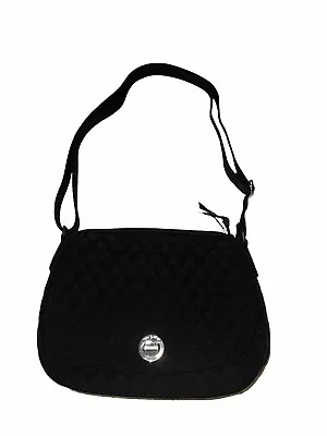 Vera Bradley Classic Black Saddle Bag Turnlock Flap Crossbody Bag Quilted NEW! • $70