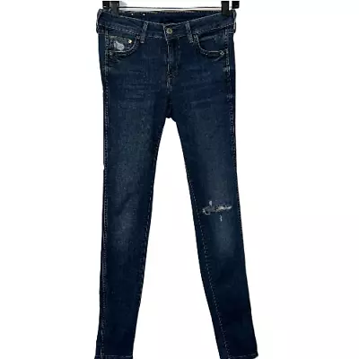 H&M Size 28x32 Super Skinny Low Waist Medium Wash Distressed Denim Jean • $20