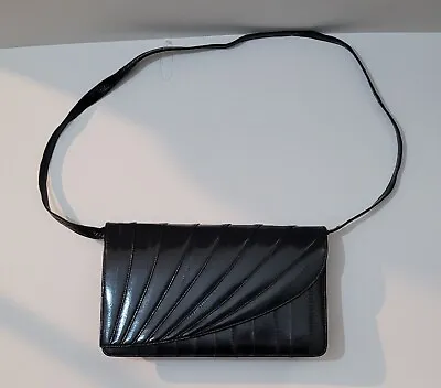 Vintage Eel Skin Clutch Purse Handbag Black Patent Leather Removable Strap • $18