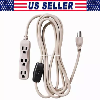 12FT 3-Prong Indoor Extension Cord 3 Outlets With Switch 16AWG Extension Cord US • $11.69