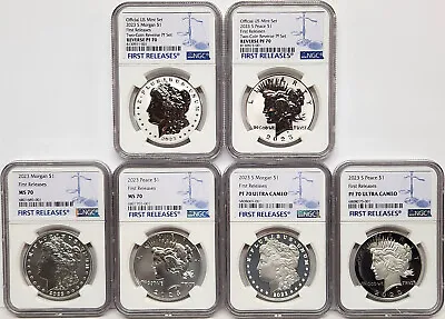 6 Coin Set 2023 Morgan And Peace Silver Dollars Ngc Ms Pf Rp 70 First Release Fr • $1075