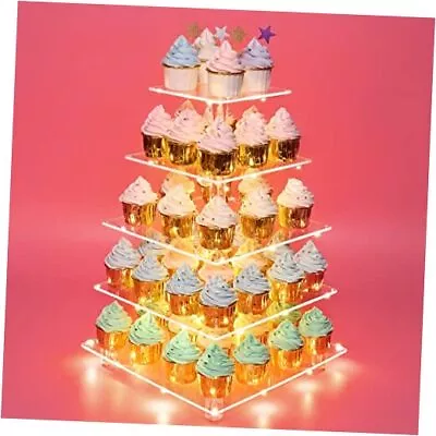  Clear Acrylic Cupcake Stand With Gold LED Light String 5 Tier Gold Square • $41.63