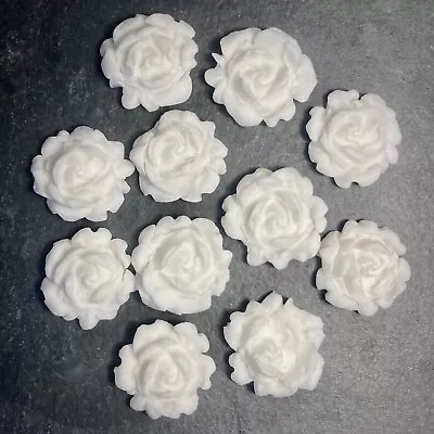 18 Sugar Flowers Cake Toppers - White Roses 2.5 Cm Edible 3D Cake Decor • £5.50