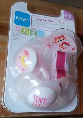 MAM 6 Months Binky Pink Lion Newborn Pacifier Binky Pink 2 Binkies 1 Clip • $6.99