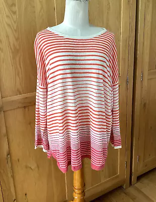 TOAST Linen Knit Top 16 Chest 50” Orange Ecru Stripe Sweater/Light Jumper • £59.99