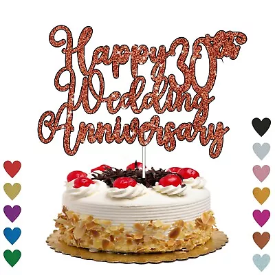 $8.62 • Buy Happy Wedding Anniversary Personalised Glitter Cake Topper 10th 25th 30th 40th 