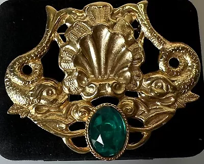 Gold Tone Green Stone Fish Unique Abstract Vintage Brooch Jewelry Lot Z • $0.99