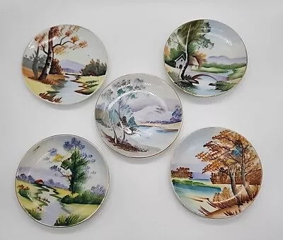 Set Of 5 4” Ucagco Vintage Plate Hand Painted In Japan Scenery  • $20