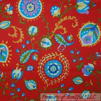 BonEful FABRIC Cotton DECOR Red Gold Flower Yellow Green Leaf SALE Easter SCRAP • $0.39