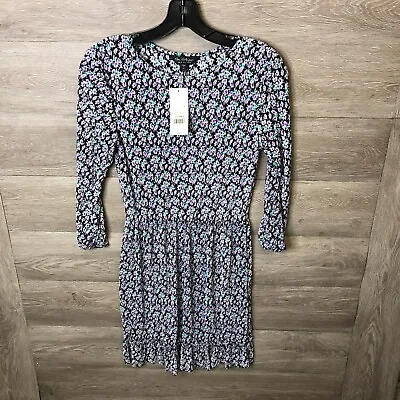 Miss Selfridge Womens Size 6 Black Shirred Neck Floral Print Mini Dress NWT • $10.49