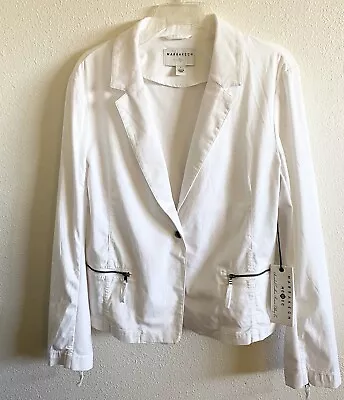 Anthropologie Marrakech MCMCC Moto Knit Jacket Blazer White Women Large Stretch • $15.20