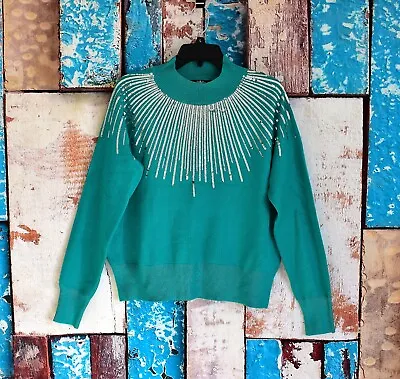 Women's Oliver.O Sweater Metallic Long Sleeve Mock Neck LARGE Green NEW • $24.99