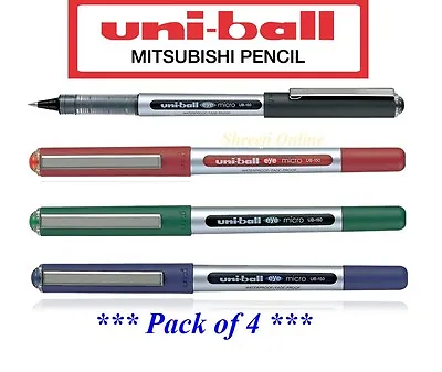 4 X UNI BALL EYE MICRO UB-150 Rollerball Pen Black Blue Red Green Colour • £4.99