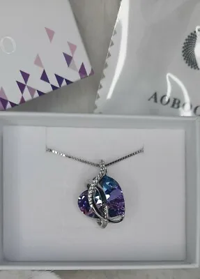 Sterling Silver Heart Necklace Swarovski Crystals Womans BNIB Gift Christmas  • £9.99