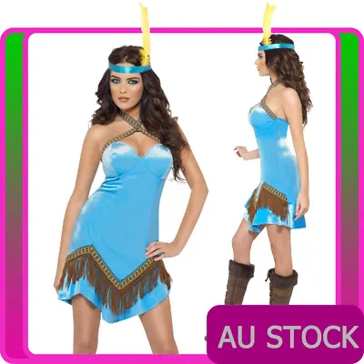 Womens Noble Warrior Native American Costume Indian Wild West Blue Fancy Dress • $35.50