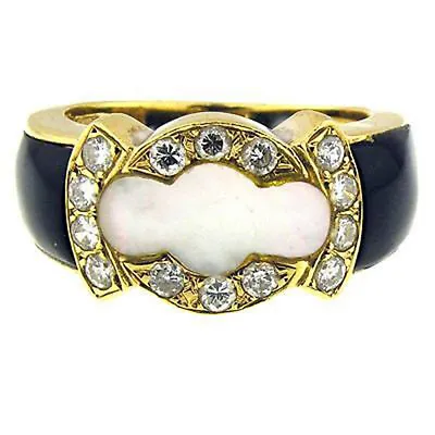 $3600 0.45 CT YELLOW GOLD  DIAMONDONYX & MOTHER  Of PEARL RING 14KT • $1000