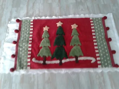 VERY VINTAGE  CHRISTMAS TREE COTTON Chenille Rug Mat  23  X  36 • $29
