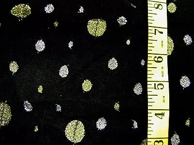 Gold & Silver  Metallic Dots On Black Mesh Fabric  34x58  Inches • $6.75