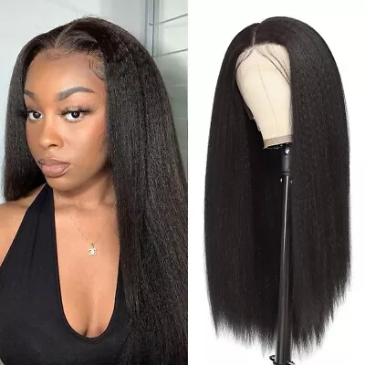 Kinky Straight Synthetic Lace Front Wigs Yaki For Women Glueless Heat Resistant • $16.90