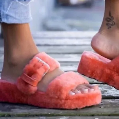 Ugg Fuzz Yeah Butterfly  Sandals Women's Size 6 Coral Color • $20