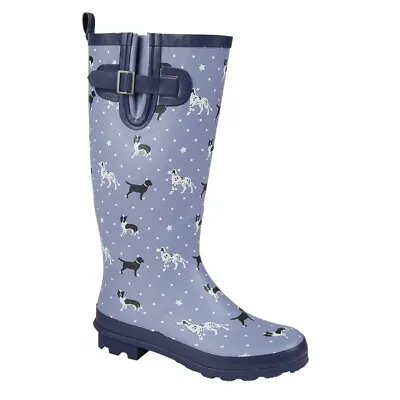 £23.99 • Buy Ladies Dog Print Matt Wellies Slip On Wellington Boots Sizes 4 To 8