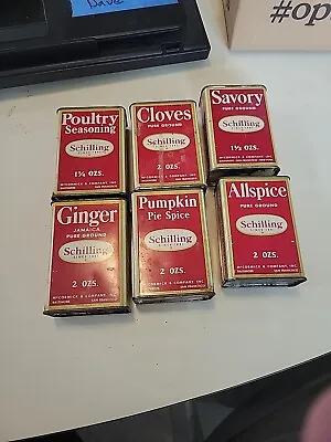 Schilling Spice Cans Vintage Lot Of 6 Some Damage To Top Of Tin • $12.50