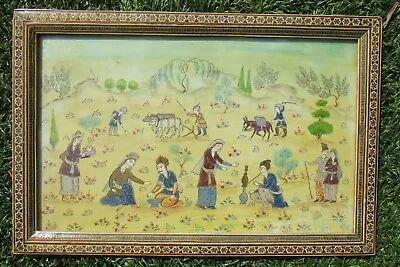 Beautiful Antique Vintage Framed Mughal Painting Handmade Indian Mughal Islamic • $221.11