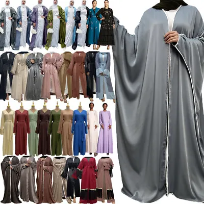 Abaya Women Muslim Maxi Dress Open Cardigan Islamic Kaftan Long Robes Kimono New • £30.43