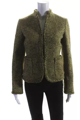 J Crew Womens Tweed Open Front Jacket Green Brown Wool Size 2 • $42.69