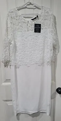 NWT-Mlle Gabrielle White Dress W/ Lace Overlay Size 1X • $15