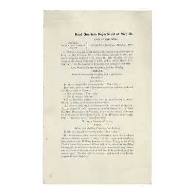 1865 Civil War General Orders — Court Martial Of 5th Penn Cavalry Surgeon • $25