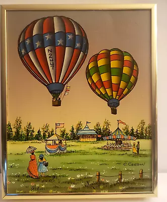 C. Carson Art Painting Hot Air Balloons Signed Framed - Nursery Kids STEAMPUNK • $27.50