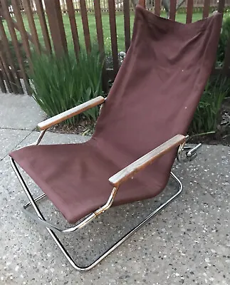 Vintage Shigeru Uchida Z Chair Folding Canvas Chair Chrome Brown Japan *As Is • $49